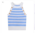 Vibrant Dusty Blue and White Stripe High Neck Sleeveless Halter