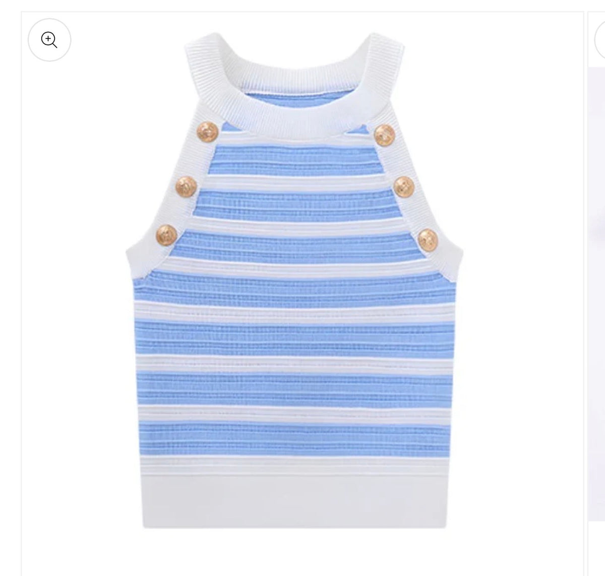 Vibrant Dusty Blue and White Stripe High Neck Sleeveless Halter