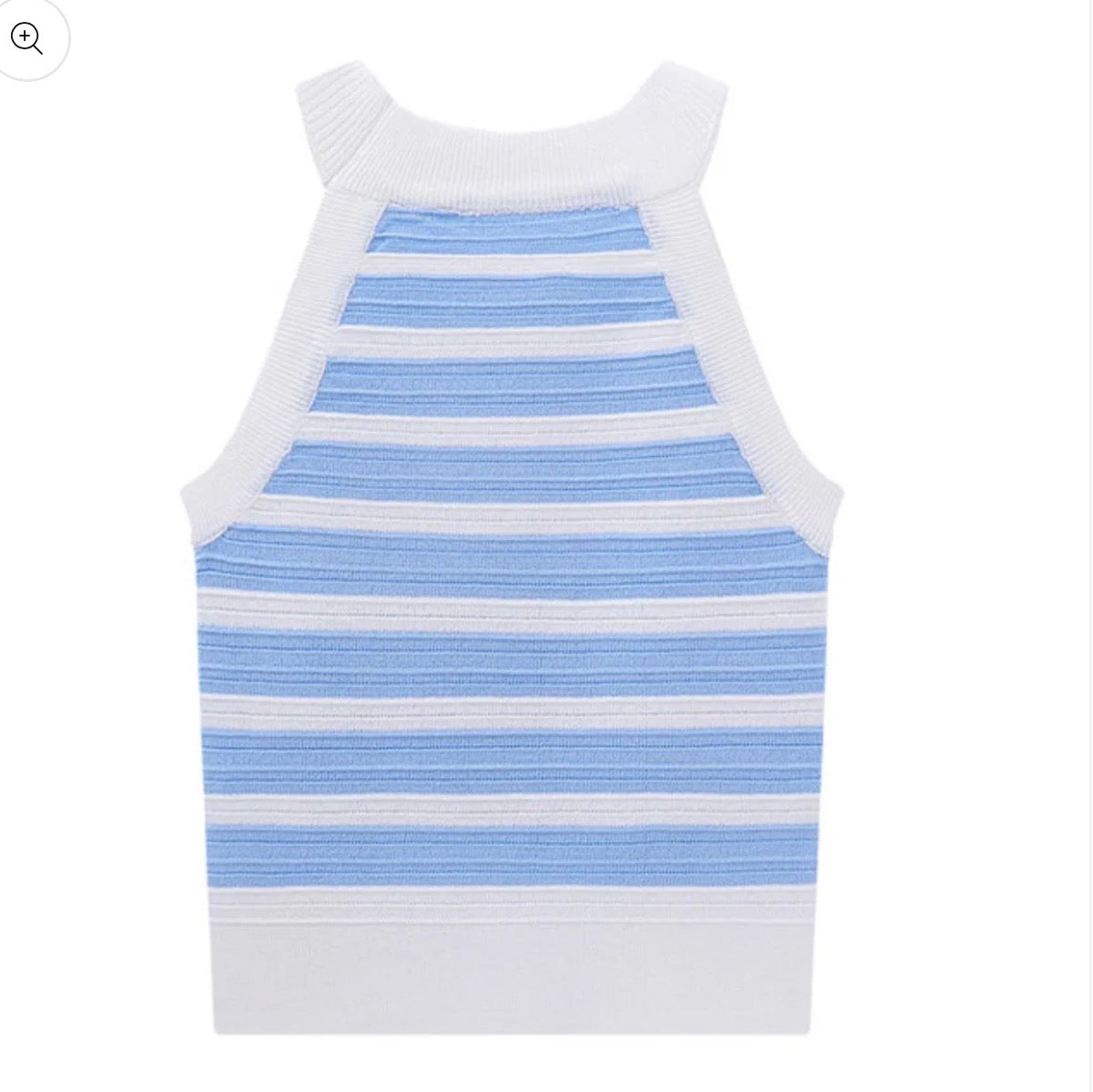 Vibrant Dusty Blue and White Stripe High Neck Sleeveless Halter