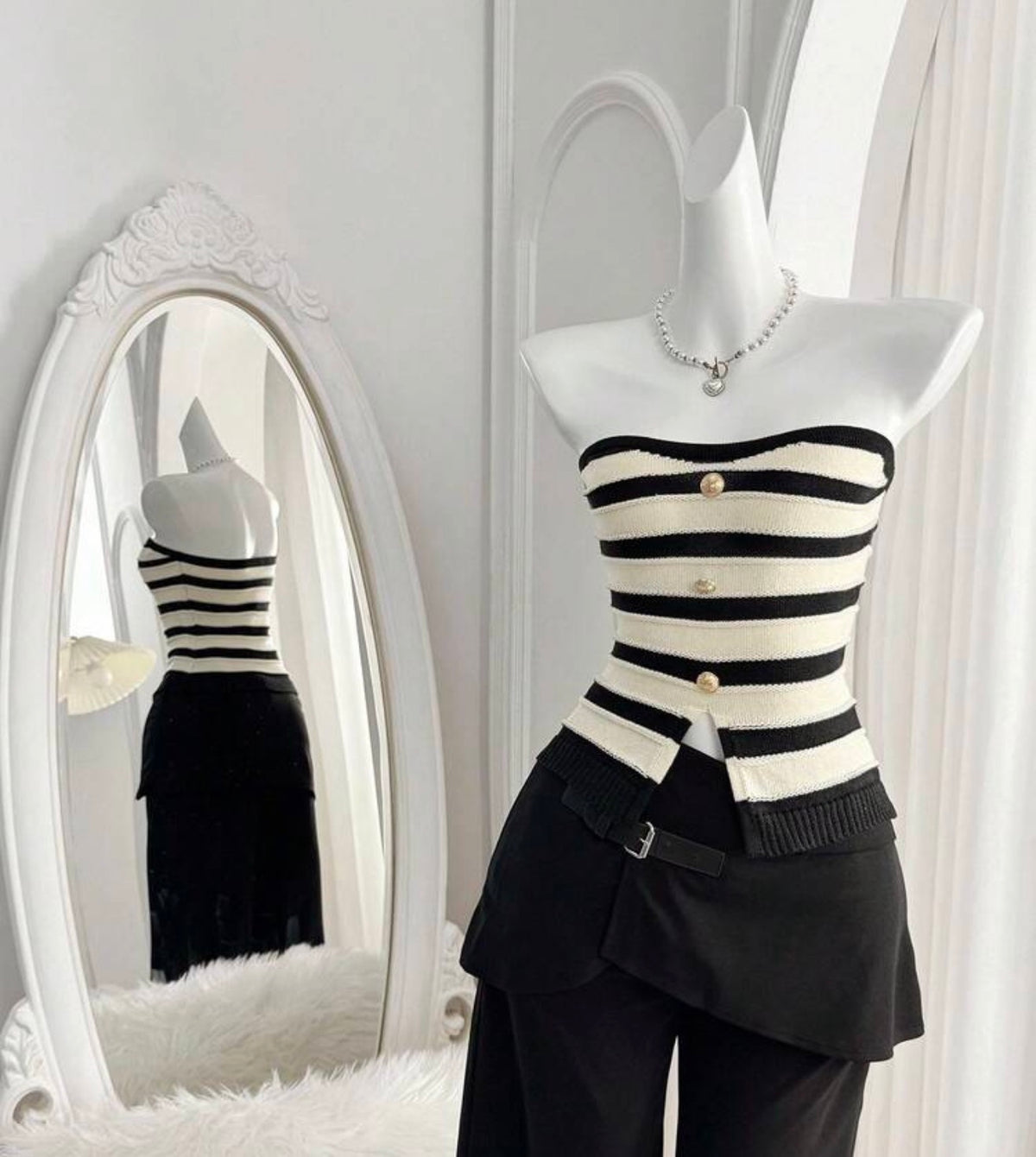 Black and Ivory Stripe Tube Top