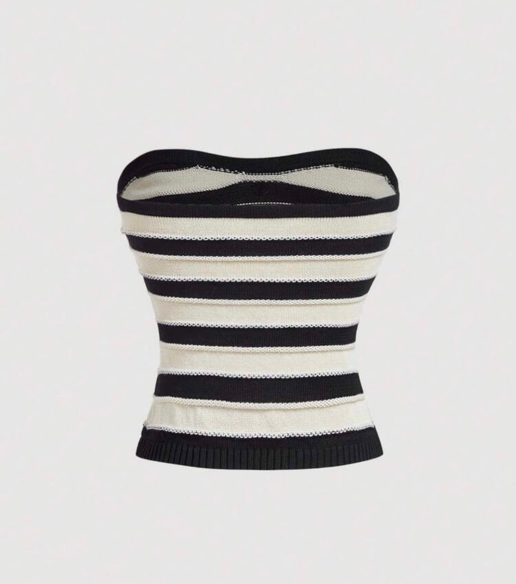 Black and Ivory Stripe Tube Top
