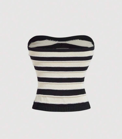 Black and Ivory Stripe Tube Top