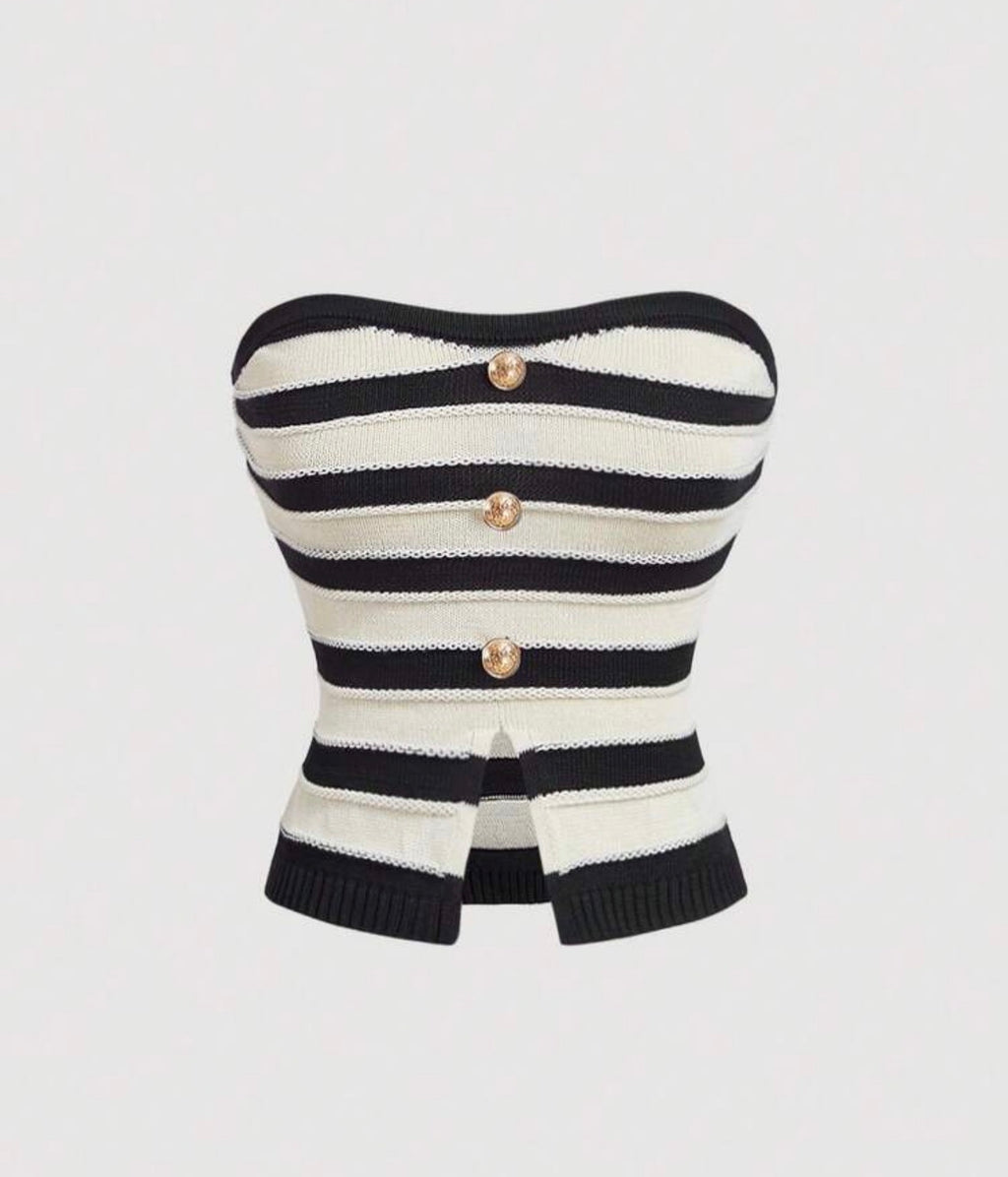 Black and Ivory Stripe Tube Top