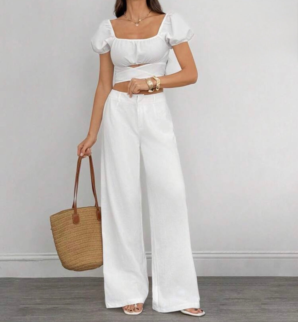 Wide Leg High Waist Cotton Trouser