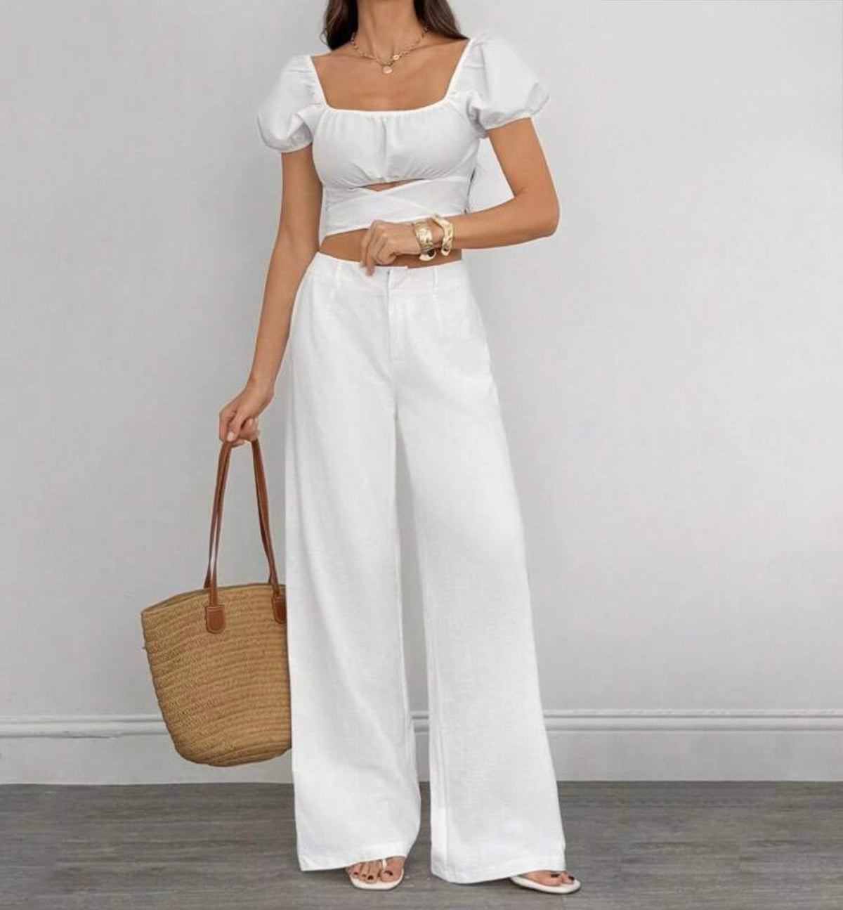 Wide Leg High Waist Cotton Trouser