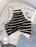 Black and Ivory Stripe High Neck Halter