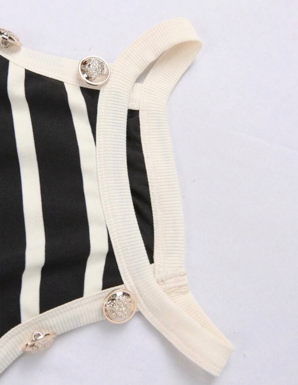Black and Ivory Stripe High Neck Halter