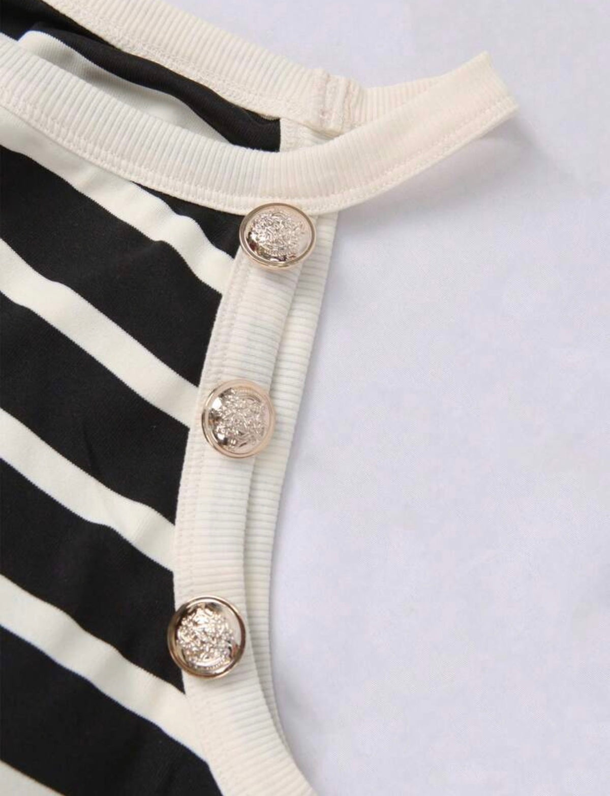 Black and Ivory Stripe High Neck Halter