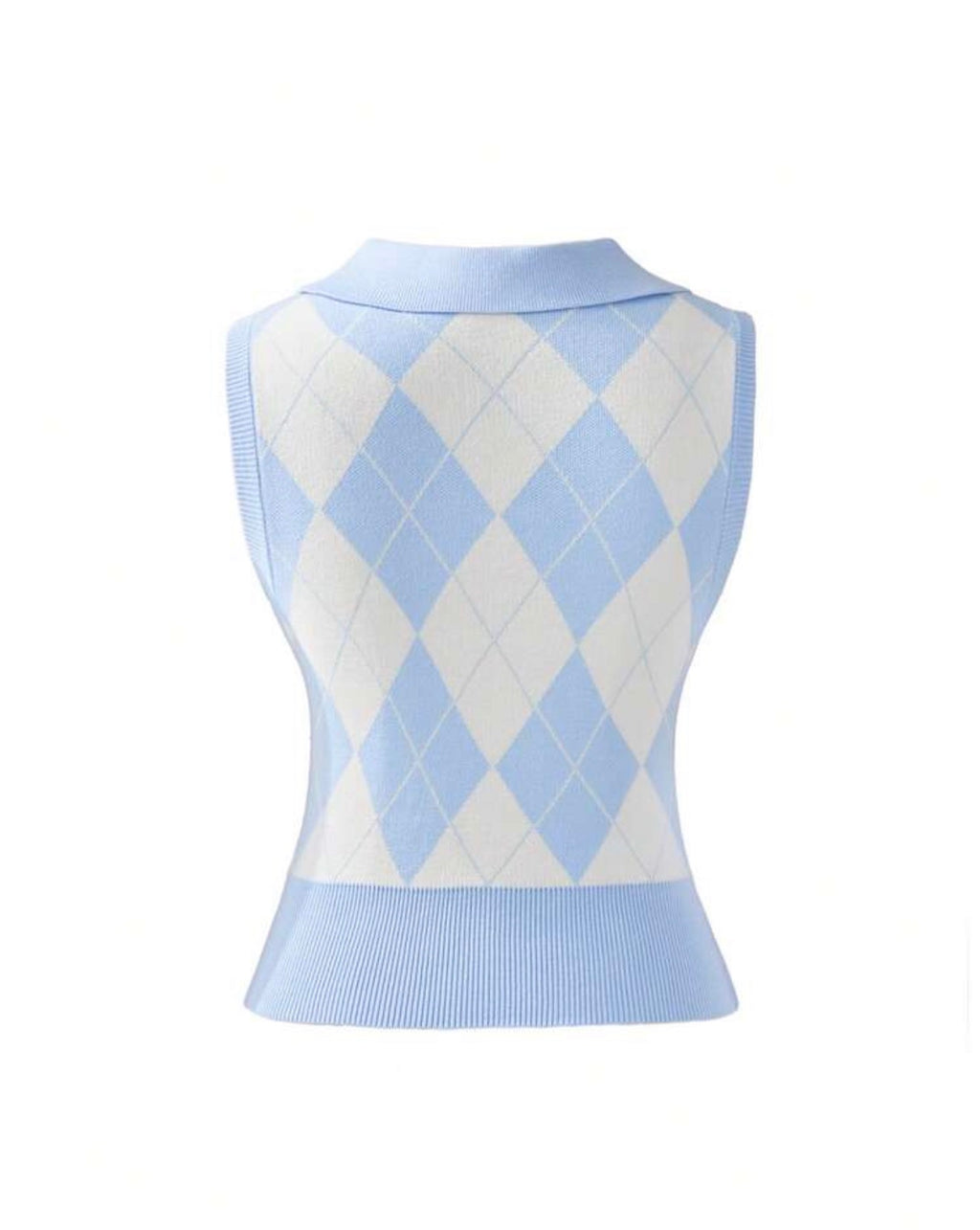 Sky Blue and White Argyle Knit Crop Top