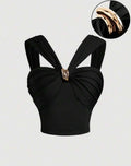 Black V-Neck Halter Crop Top