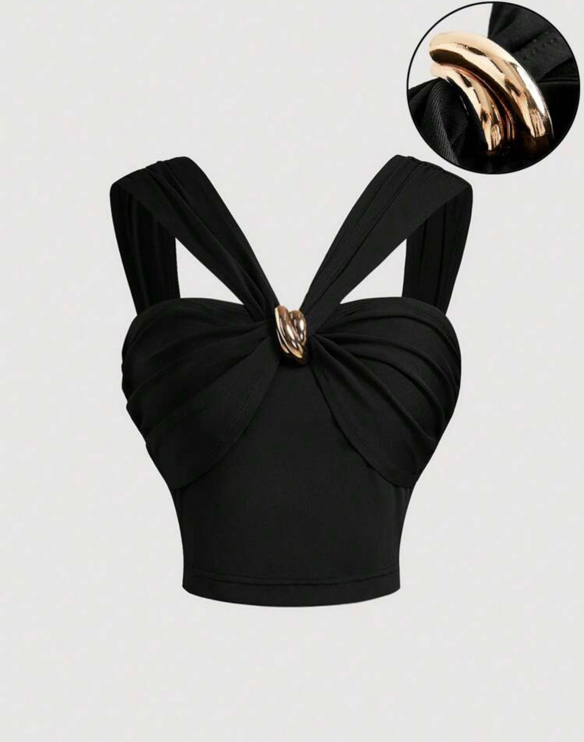 Black V-Neck Halter Crop Top