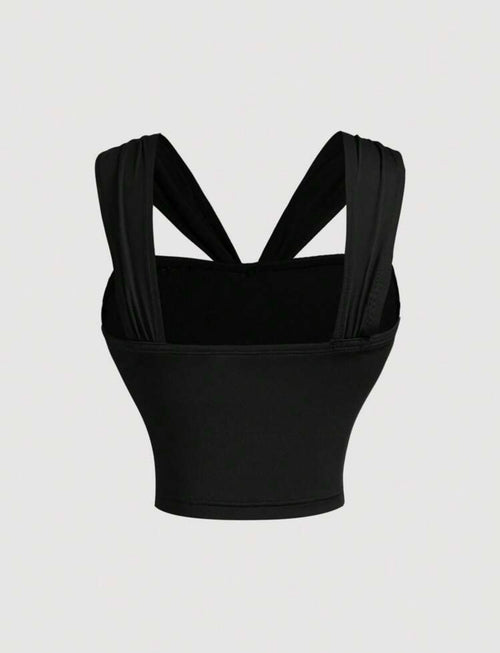 Black V-Neck Halter Crop Top