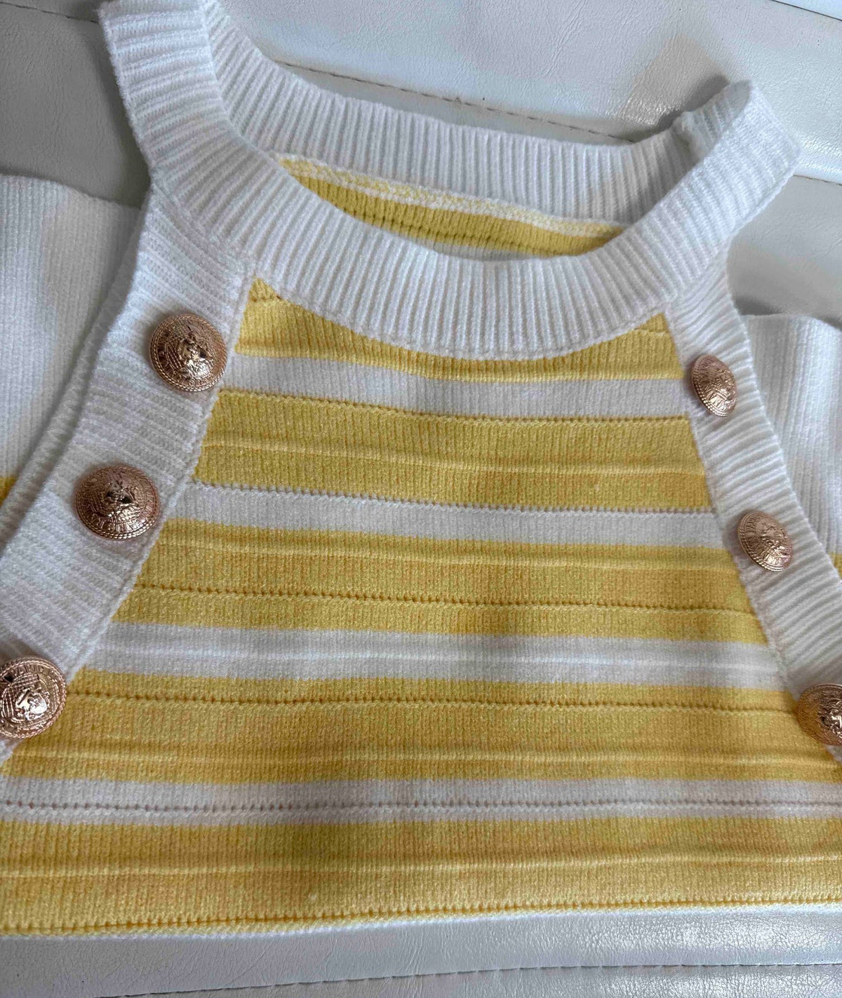 Vibrant Yellow and White Stripe High Neck Sleeveless Halter