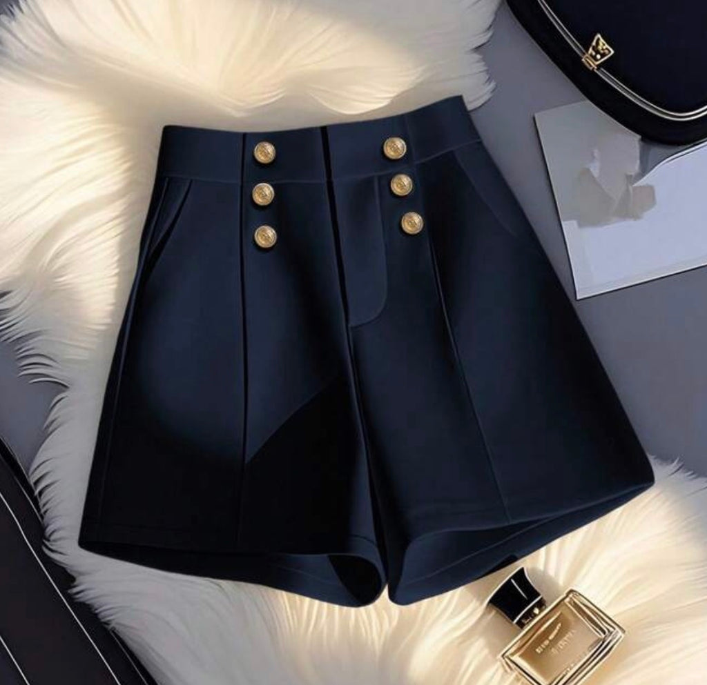 Navy Blue High Waisted Tailored Shorts