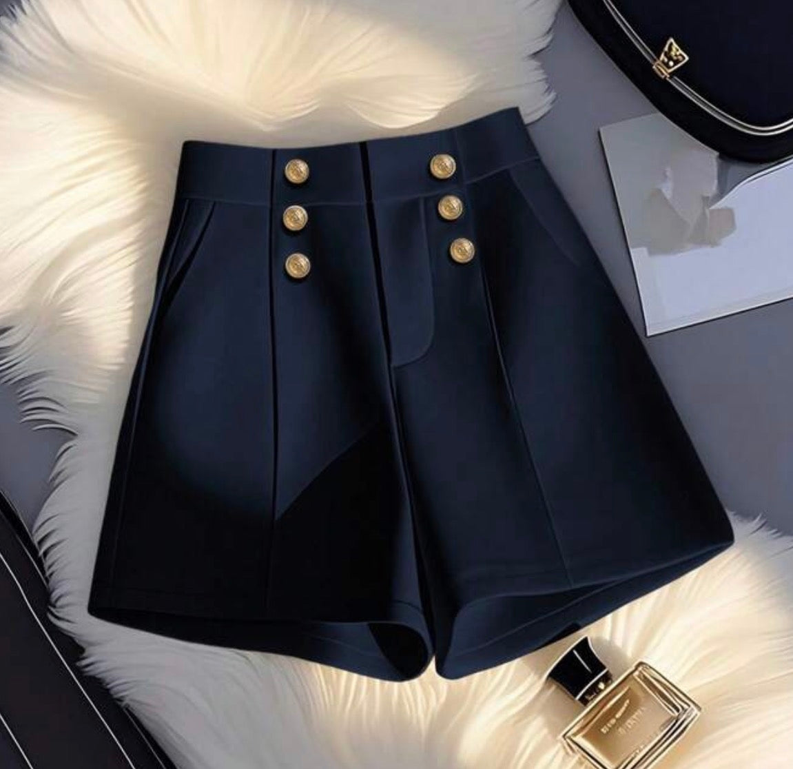 Navy Blue High Waisted Tailored Shorts