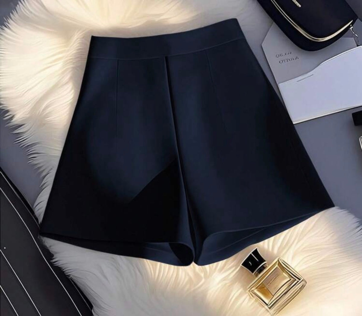 Navy Blue High Waisted Tailored Shorts