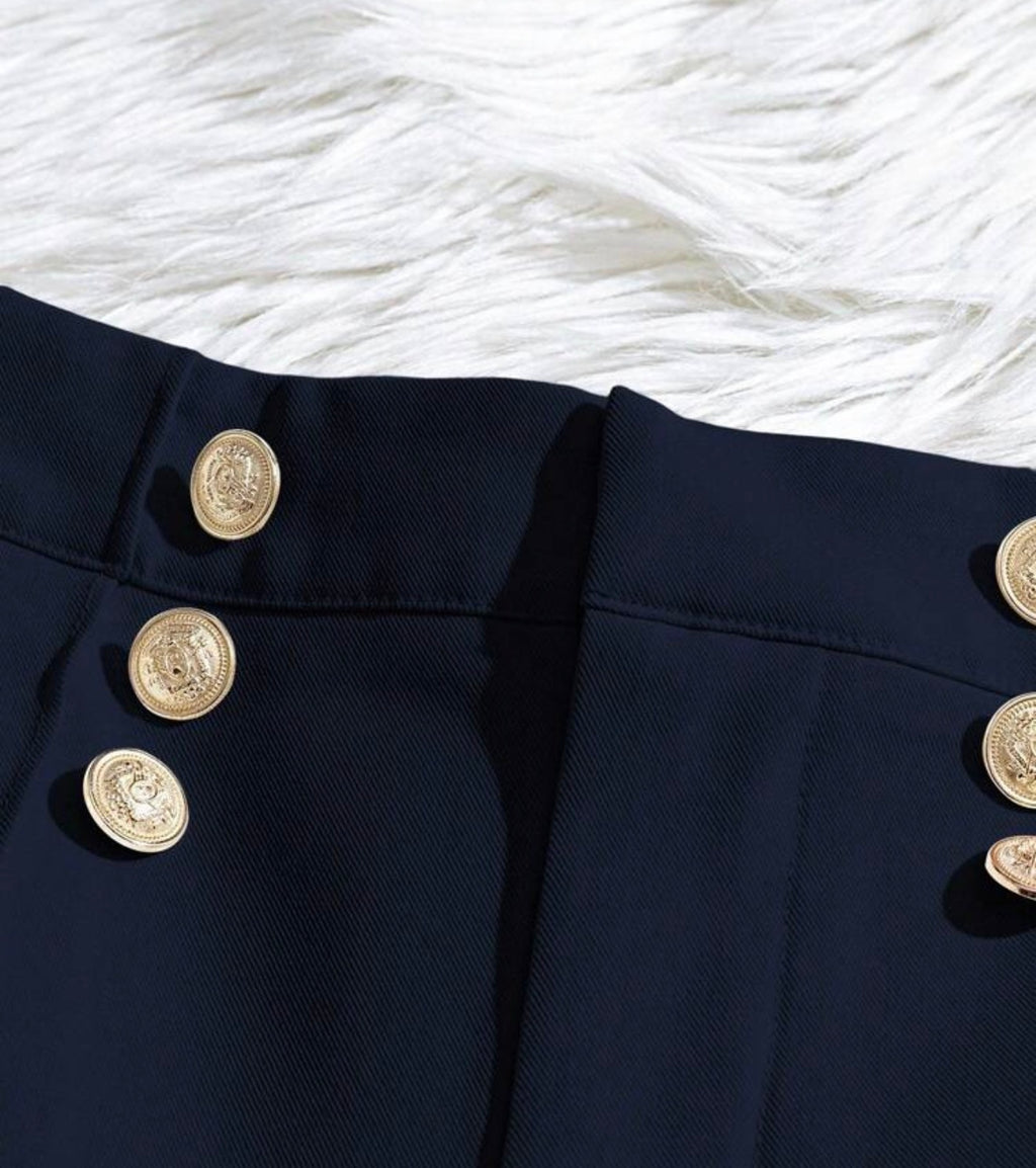 Navy Blue High Waisted Tailored Shorts