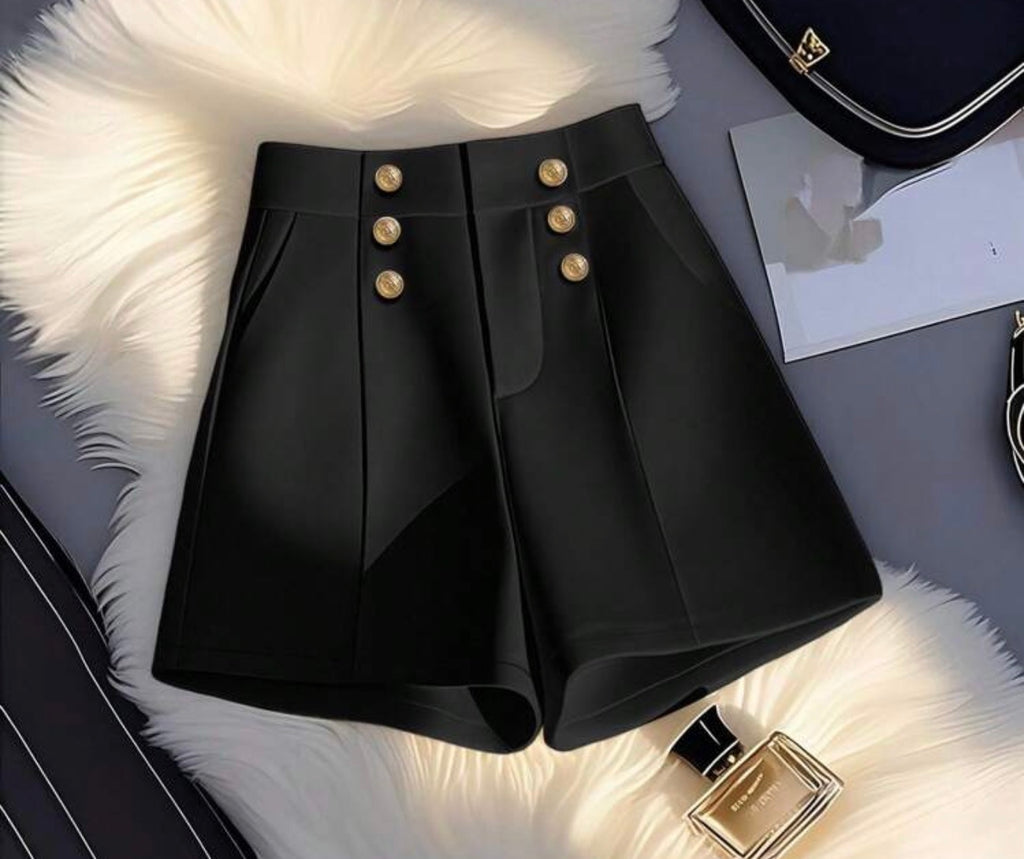 Black High Waisted Tailored Shorts