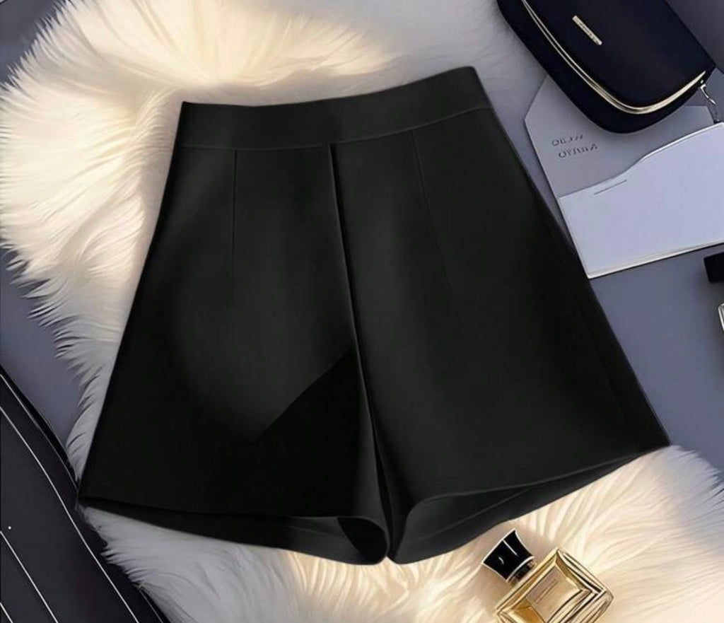 Black High Waisted Tailored Shorts