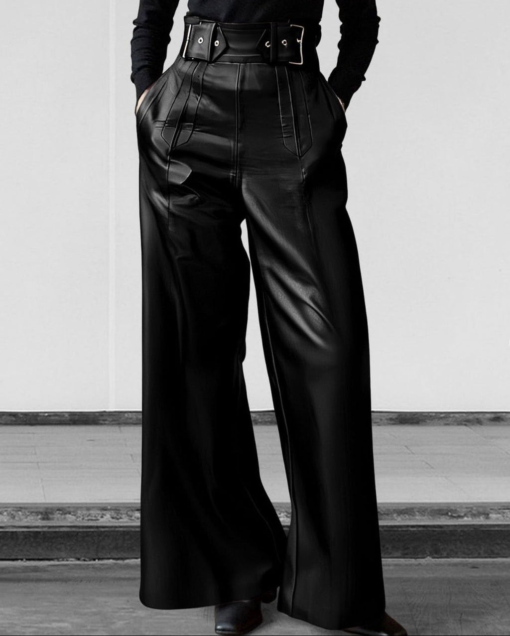 Faux Leather Wide Leg Trouser