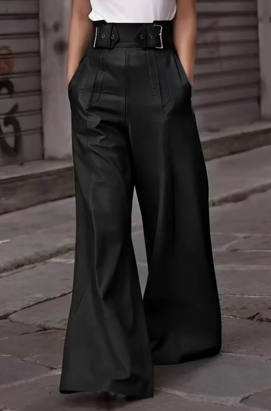 Faux Leather Wide Leg Trouser