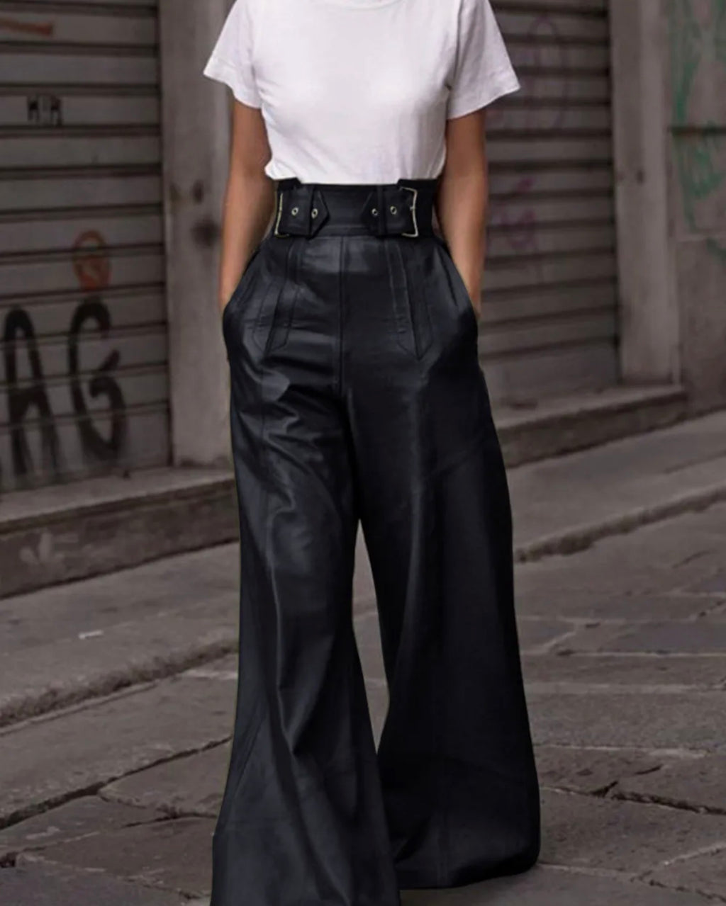 Faux Leather Wide Leg Trouser
