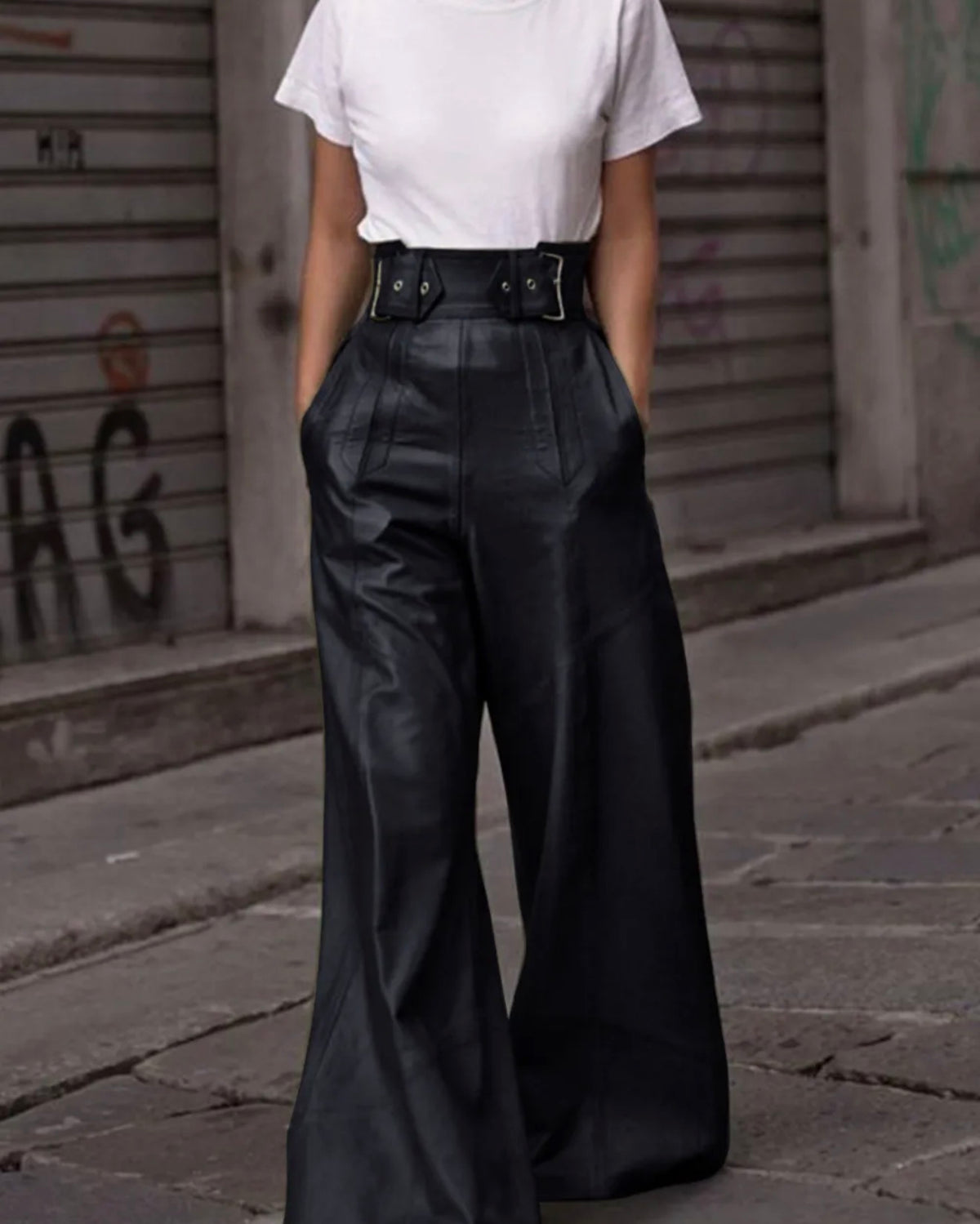 Faux Leather Wide Leg Trouser